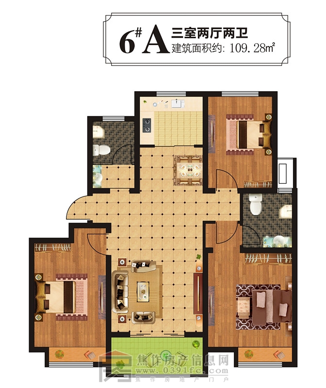 鹿港小鎮(zhèn)三室兩廳兩衛(wèi)約109.28平