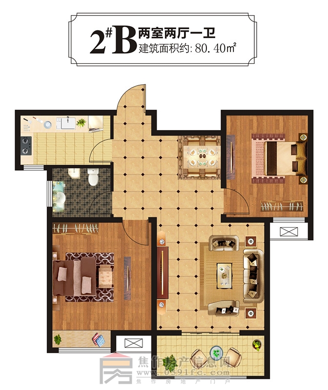 鹿港小鎮(zhèn)兩室兩廳一衛(wèi)約80.40平