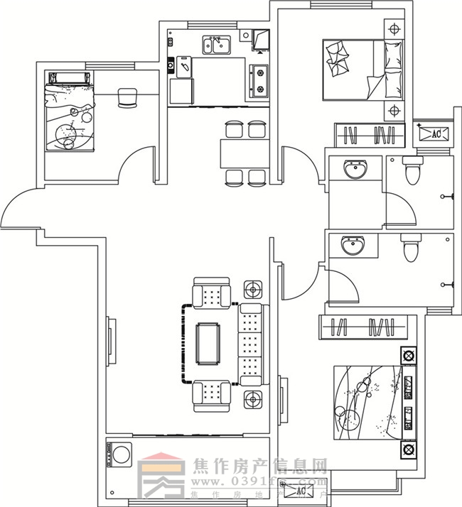 金德利公館7#3單元東戶三室兩廳兩衛(wèi)130.06㎡