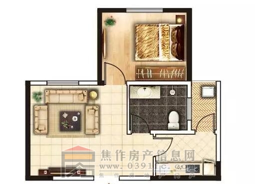 四季花城·錦程D戶型一室一廳一衛(wèi)約52㎡