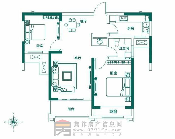 建業(yè)公園里灣畔三期86㎡兩室兩廳一衛(wèi)