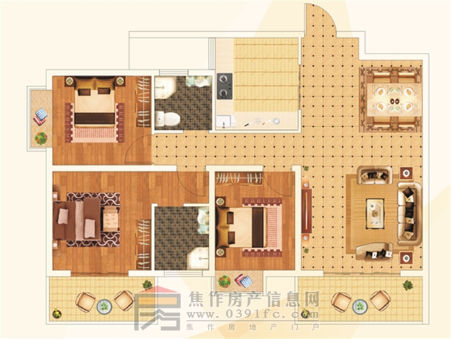 逸景雅居C1三室兩廳一廚兩衛(wèi)111.84