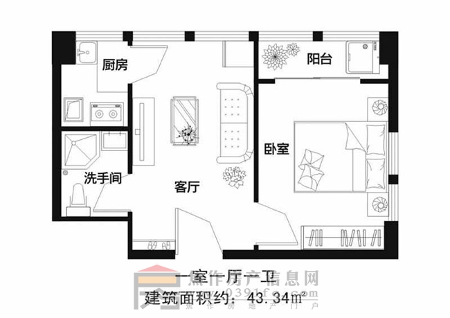 遠(yuǎn)大·未來城一室一廳一衛(wèi) 建面約43.34㎡