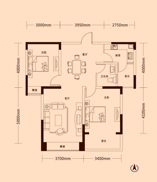 金山東方花園4期二室兩廳一衛(wèi)(約89.42m )