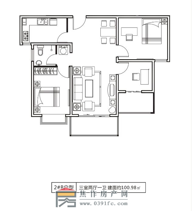 博大御景花園3室2廳1衛(wèi)約100.98平方