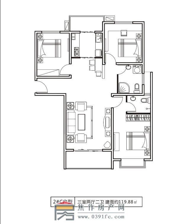 博大御景花園3室2廳2衛(wèi)約119.88平方