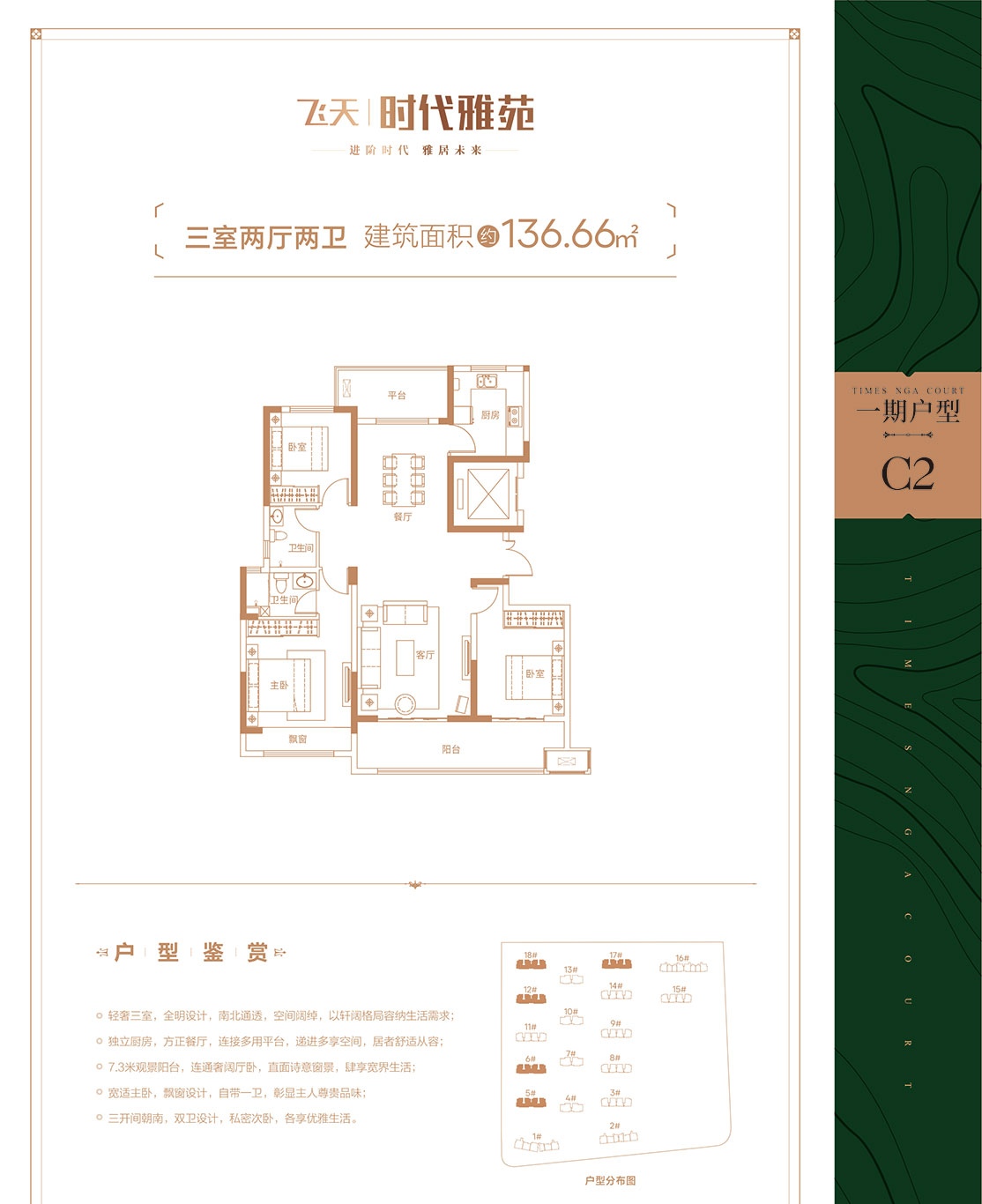 飛天·時代雅苑三室二廳兩衛(wèi)136.06戶型欣賞